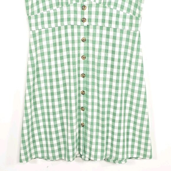 Loft Gingham Button Flare Dress Womens 16 Green White Cottage Country Western - Picture 9 of 13